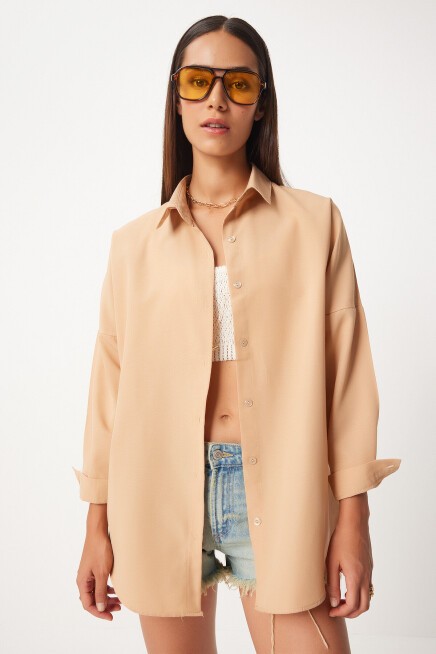 Oversize Basic Gömlek AÇIK BİSKÜVİ LDD0003