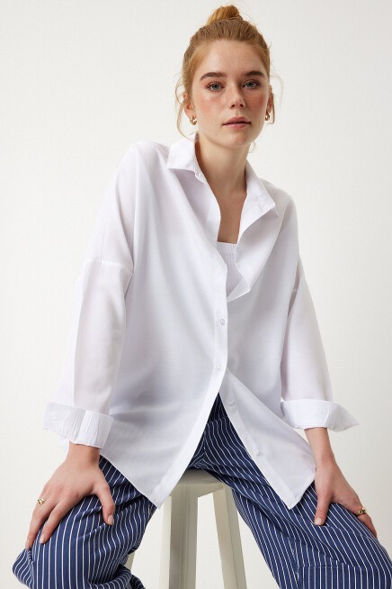 Oversize Basic Gömlek BEYAZ LDD0003