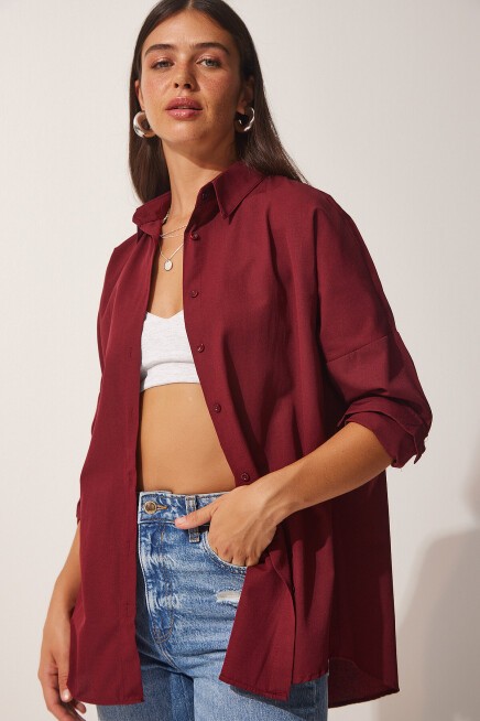 Oversize Basic Gömlek BORDO LDD0003