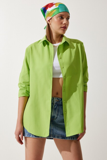 Oversize Basic Gömlek FISTIK YEŞİLİ LDD0003