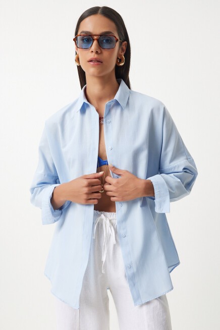 Oversize Basic Gömlek GÖK MAVİ LDD0003