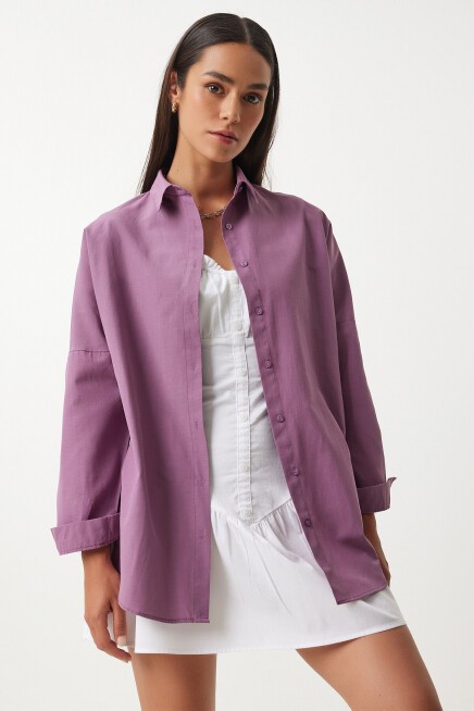 Oversize Basic Gömlek KOYU LİLA LDD0003