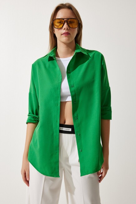 Oversize Basic Gömlek KOYU YEŞİL LDD0003