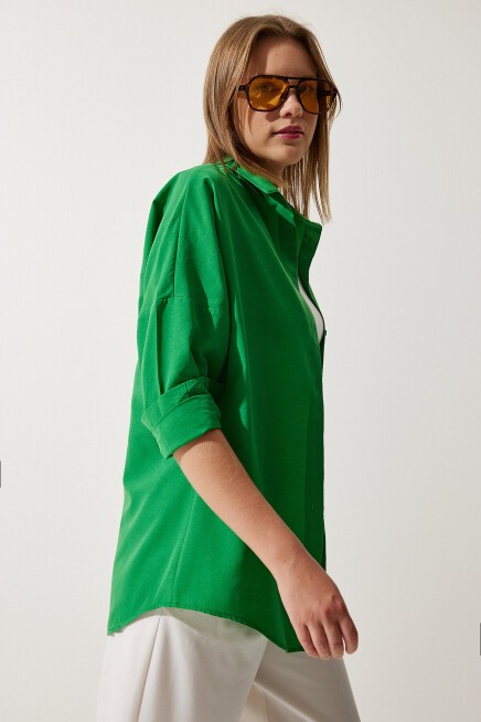 Oversize Basic Gömlek KOYU YEŞİL LDD0003