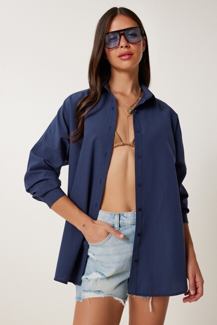 Oversize Basic Gömlek LACİVERT LDD0003