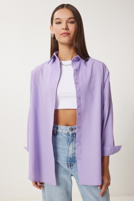 Oversize Basic Gömlek LİLA LDD0003