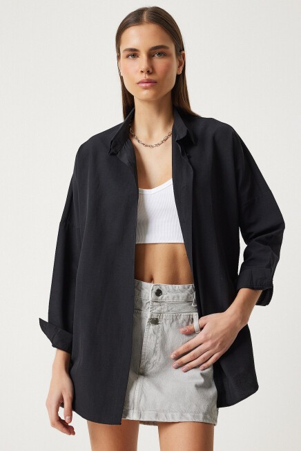Oversize Basic Gömlek SİYAH LDD0003