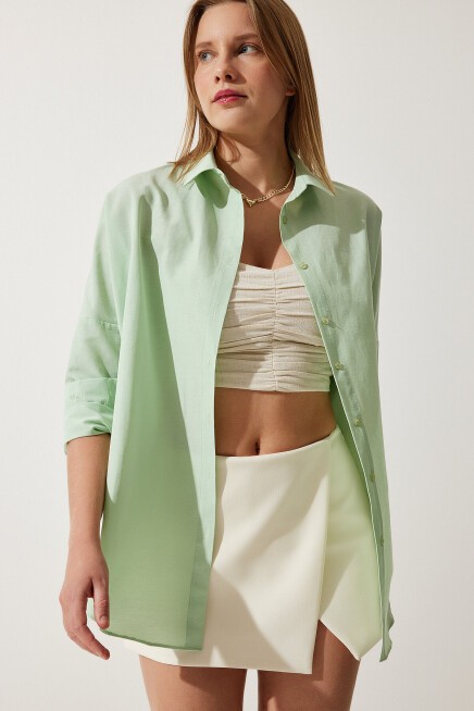 Oversize Basic Gömlek UÇUK YEŞİL LDD0003