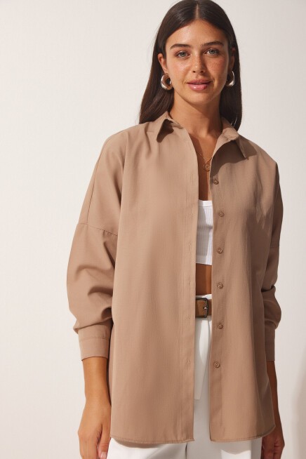Oversize Basic Gömlek VİZON LDD0003