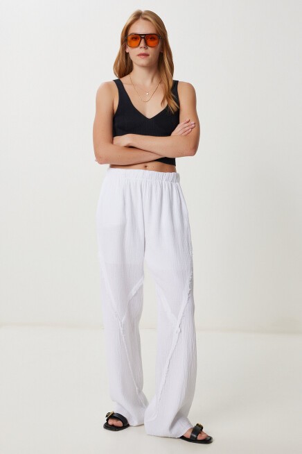 Püsküllü Müslin Pantolon BEYAZ LBV0064