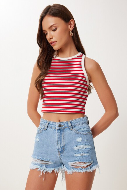 Yırtık Mini Denim Şort AÇIK MAVİ LCR0085