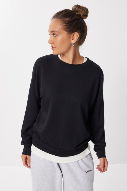 Basic Mevsimlik Modal Sweatshirt SİYAH LEN0026