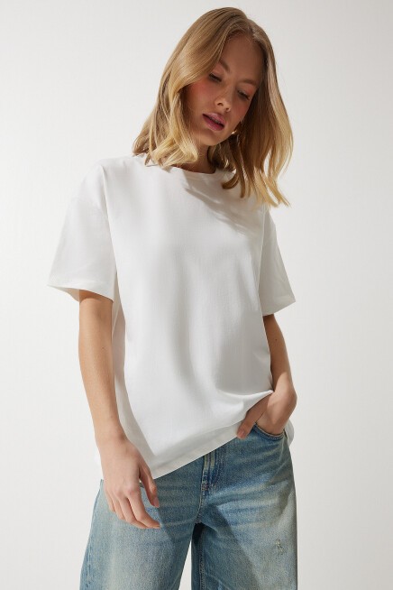 Bol Basic Pamuklu T-shirt BEYAZ LBP0015