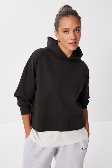 Kapüşonlu Mevsimlik Modal Sweatshirt SİYAH LEN0030