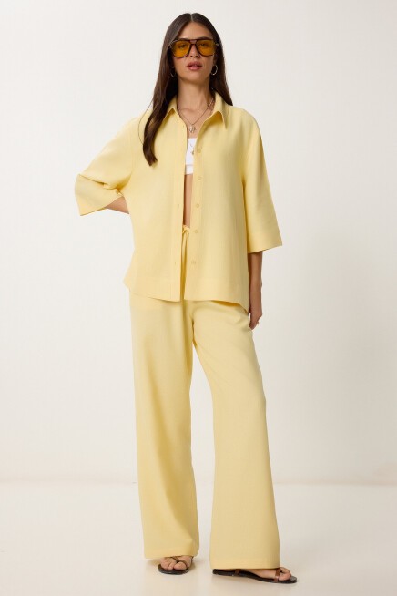 Keten Gömlek Pantolon Takım SARI LDP0058