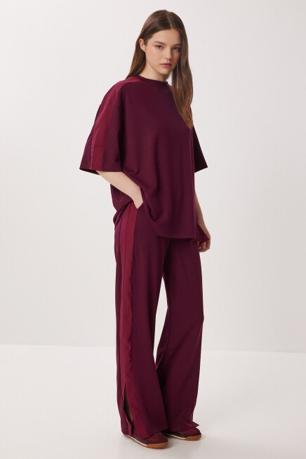 Oversize Yırtmaçlı Paraşüt Garnili Modal Takım MÜRDÜM LBY0043