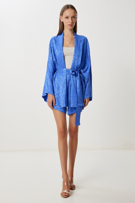 Saten Yüzeyli Kimono Şort Takım MOR LFG0099
