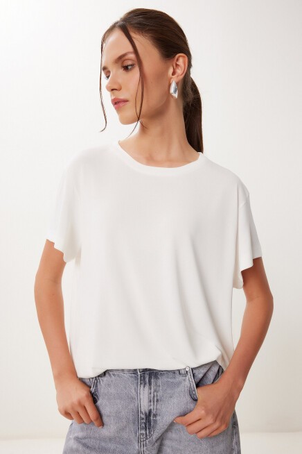 Basic Modal Örme T-shirt BEYAZ LFN0101