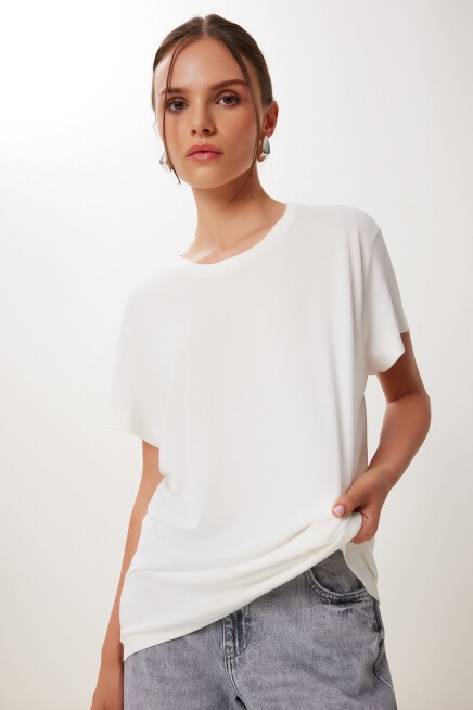 Basic Modal Örme T-shirt BEYAZ LFN0101