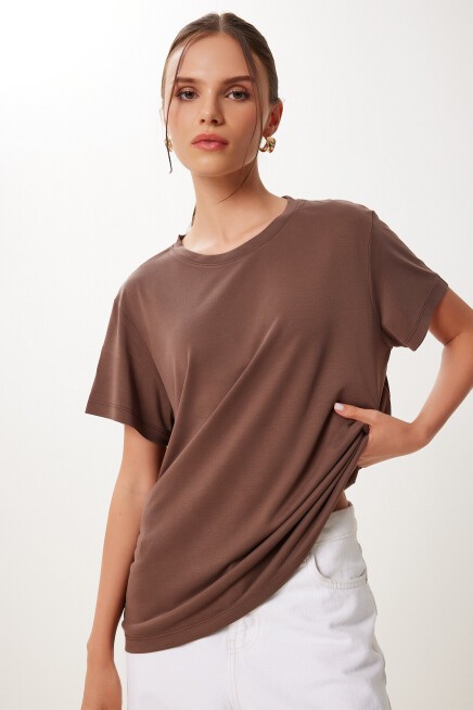 Basic Modal Örme T-shirt KAHVERENGİ LFN0101