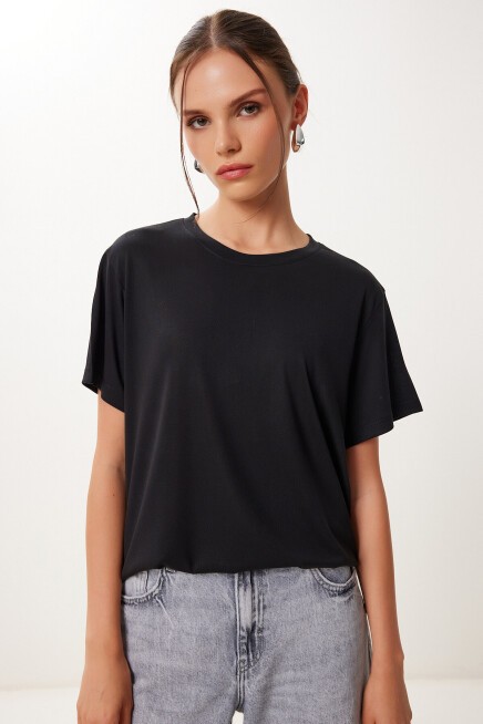 Basic Modal Örme T-shirt SİYAH LFN0101