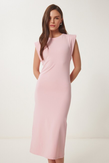 Basic Yazlık Midi Örme Elbise PEMBE LFW0004