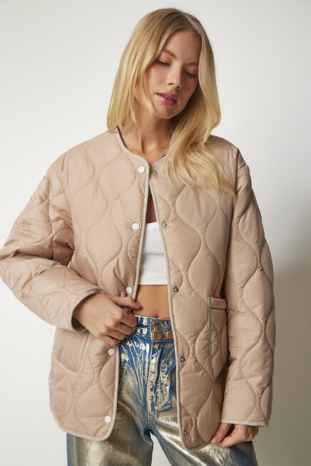 Cepli Oversize Kapitone Mont KREM LDZ0011