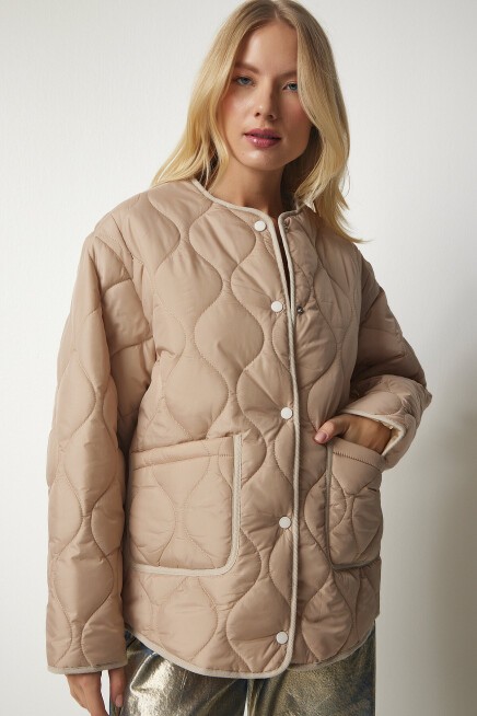 Cepli Oversize Kapitone Mont KREM LDZ0011