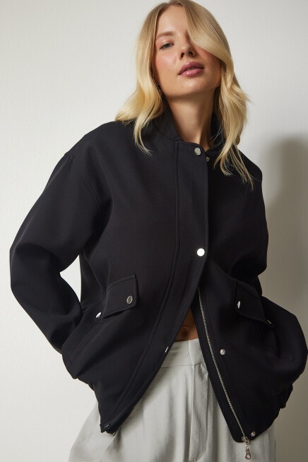Geniş Cepli Bomber Mont SİYAH LFN0022