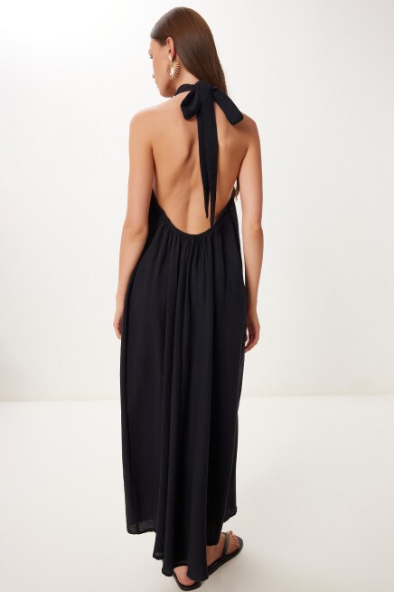 Halter Yaka Yazlık Müslin Elbise SİYAH LFG0019