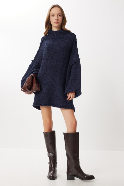 Oversize Yumuşak Dokulu Triko Elbise LACİVERT LDM0012