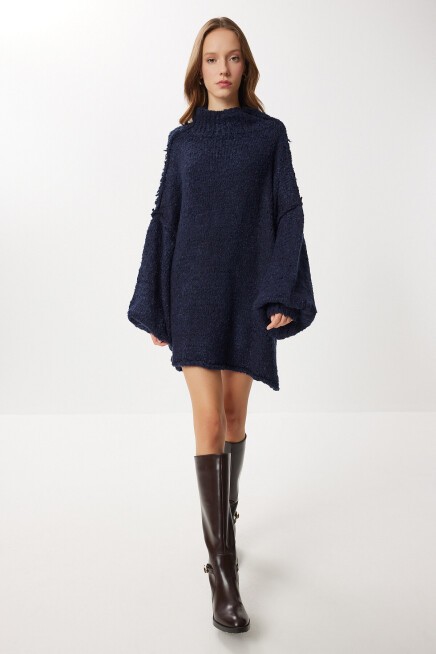 Oversize Yumuşak Dokulu Triko Elbise LACİVERT LDM0012