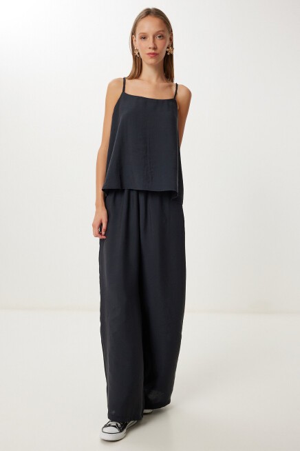 Askılı Modal Bluz Pantolon Takım SİYAH LMC0065