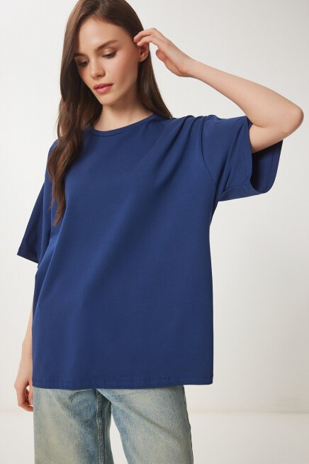 Basic Oversize 2li Takım Örme T-shirt LACİVERT TAŞ LHW0007