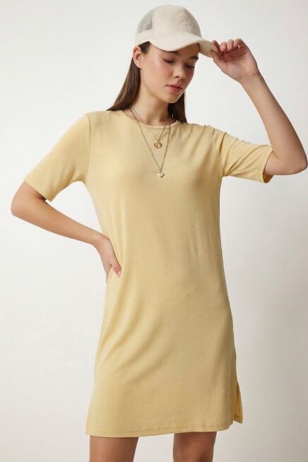 Basic Uzun Örme T-shirt SARI LEX0022