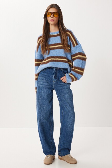 Kesik Paça Baggy Jean P0291 KOYU MAVİ LRI0022
