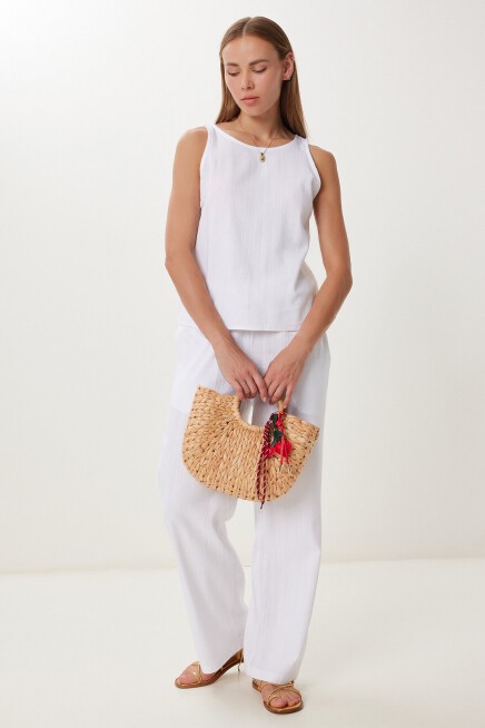 Keten Bluz Pantolon Takım BEYAZ LMC0062