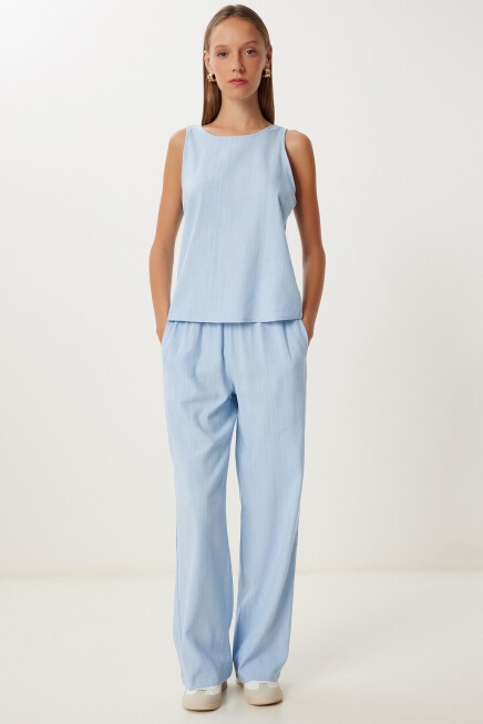 Keten Bluz Pantolon Takım GÖK MAVİ LMC0062