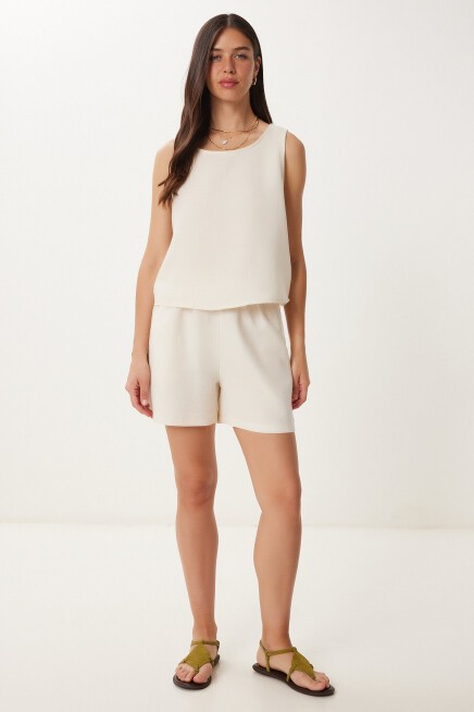 Müslin Bluz Şort Takım KREM LMC0063