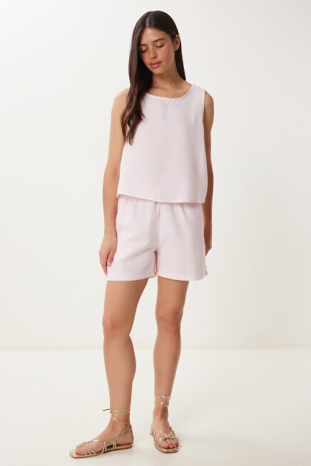 Müslin Bluz Şort Takım ŞEKER PEMBE LMC0063