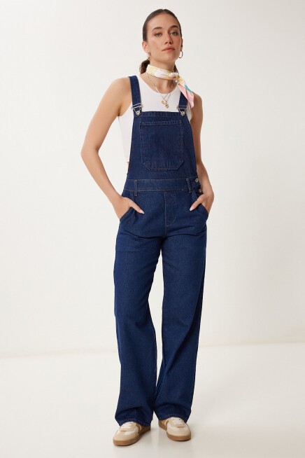 Askılı Denim Bahçıvan Tulum KOYU MAVİ LRV0006