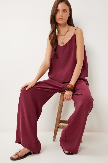 Askılı Modal Bluz Pantolon Takım VİŞNE LRV0108