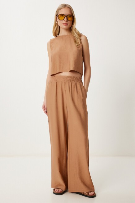 Bağlama Detaylı Bluz Pantolon Takım CAMEL LRV0104