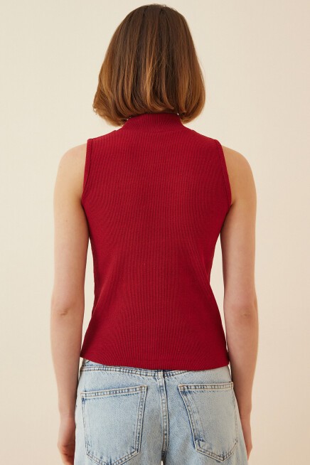 Balıkçı Yaka Kolsuz Örme Bluz BORDO LGT0007