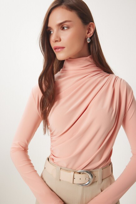 Büzgü Detaylı Sandy Bluz ŞEFTALİ LFF0001