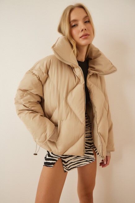 Oversize Şişme Mont KREM LRV0036