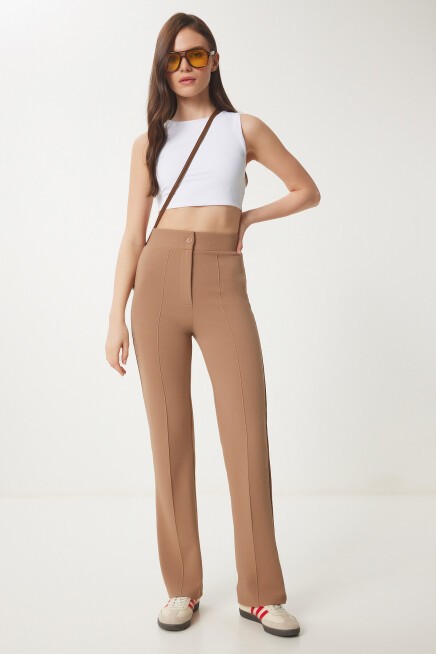 Yüksek Bel Likralı Örme Pantolon CAMEL LRV0004