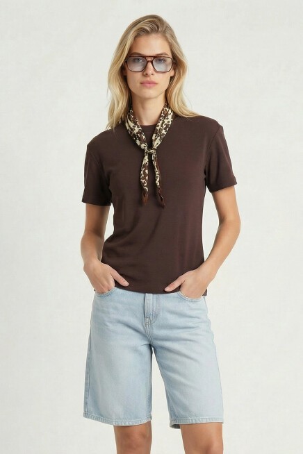 Basic Modal T-shirt KAHVERENGİ LMC0084
