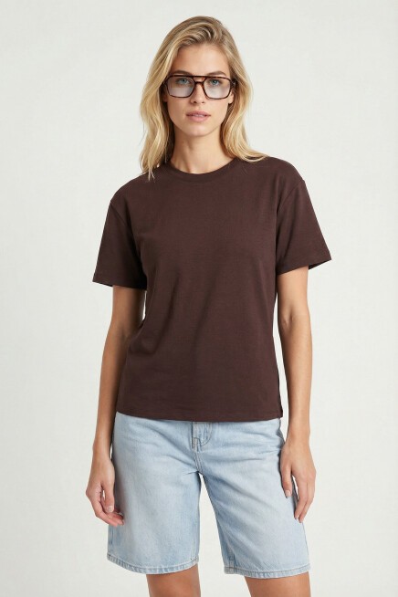 Basic Modal T-shirt KAHVERENGİ LMC0084