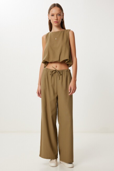 Keten Culotte Pantolon Bluz Takım HAKİ LRV0116